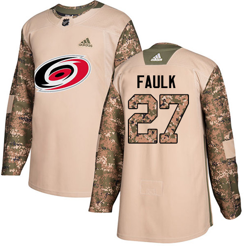 Adidas Hurricanes #27 Justin Faulk Camo Authentic Veterans Day Stitched Youth NHL Jersey - Click Image to Close